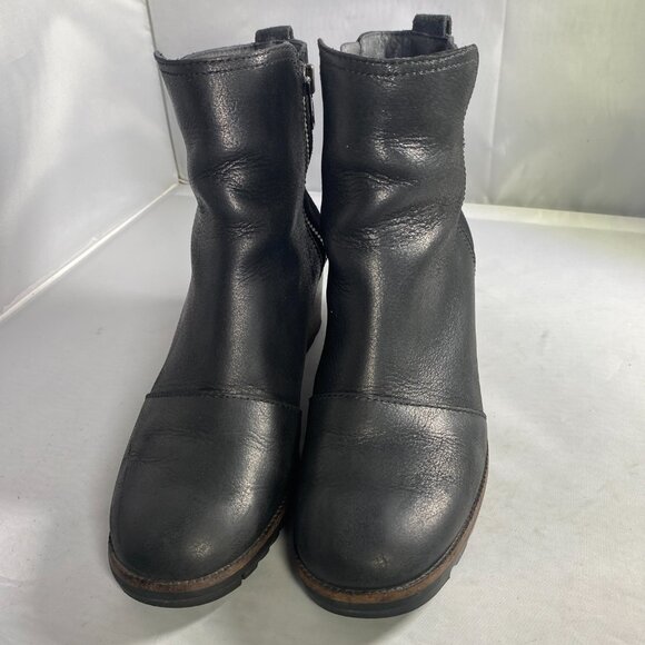 Sorel Cate Waterproof Leather Suede Bootie, Size 7.5, Black, Side Zip Block Heel - Picture 3 of 7